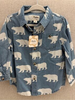 Hatley Blue Shirt with White Polar Bear Print - Kids Button-Down